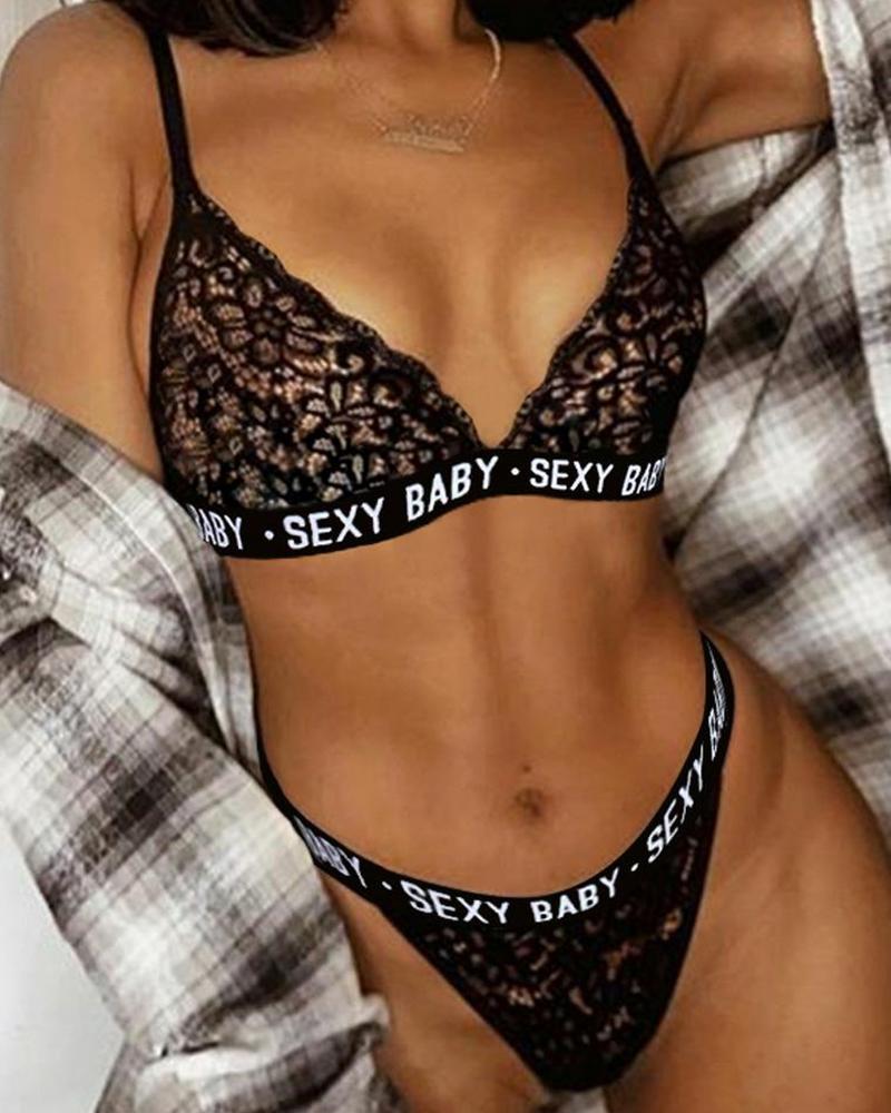 

Sexy Letter printing Lace Bra Sets, Black