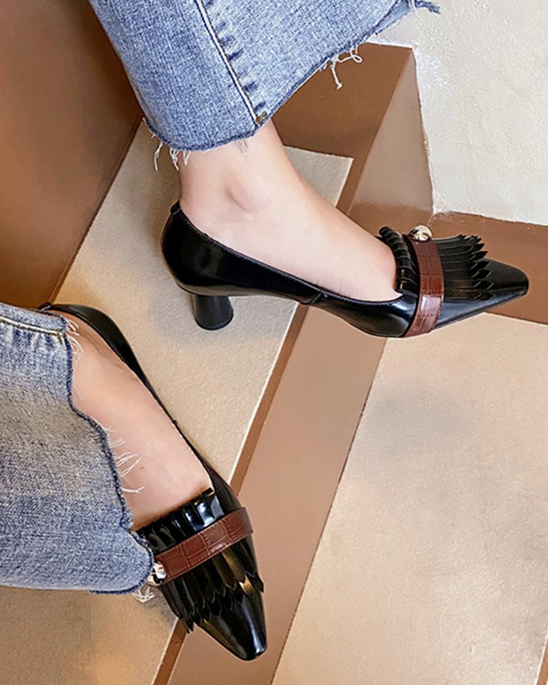 

Leather Fringe Tassel Pumps, Brown