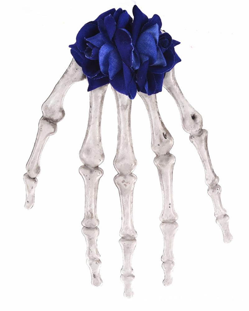

Halloween Skeleton Hands Hair Clips Rose Flower Hair Barrettes Claws Gothic Hair Accessories for Cosplay Horror Party Supplies, Blue