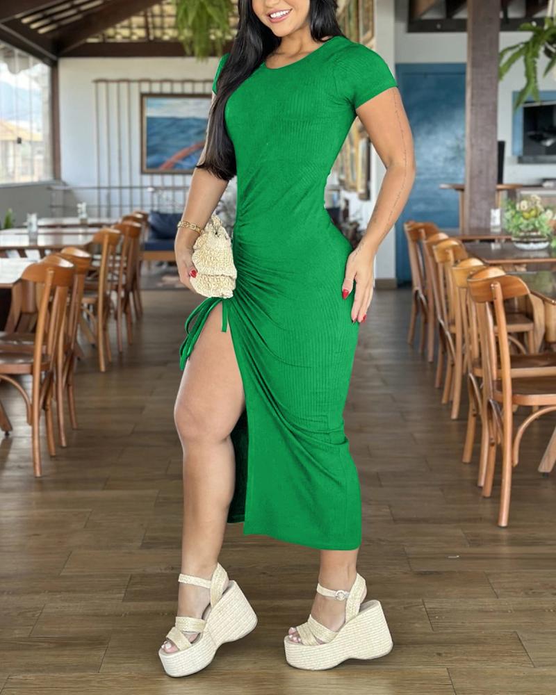 

Side Slit Drawstring Bodycon Dress, Green