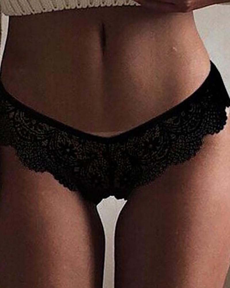 

Lace Trim Hollow Out Panty, Black
