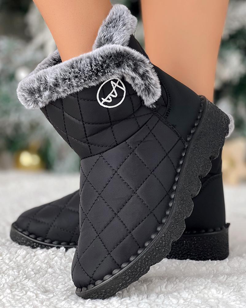 

Quilted Argyle Lined Waterproof Winter Ankle Boots, Black