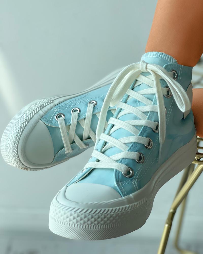 

Tie Dye Heart Embroidery Eyelet Lace-up Sneakers, Blue
