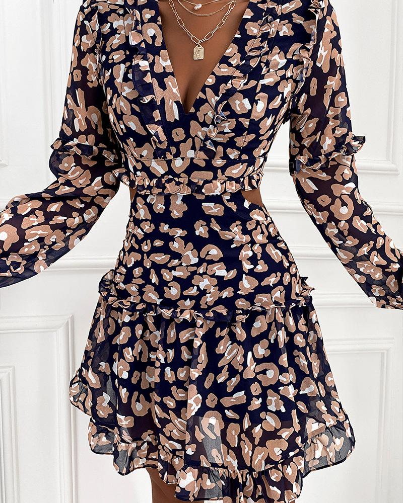 

Cheetah Pattern Print Lace-up Backless Dress, Purplish blue