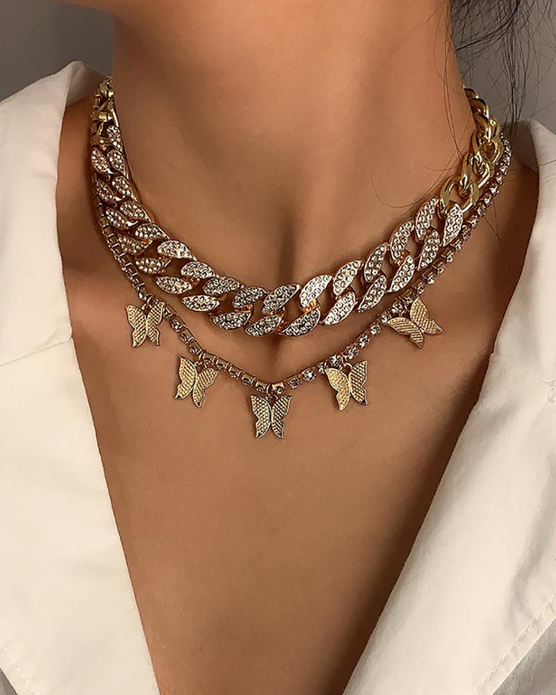 

Studded Butterfly Chain Necklace, Gold