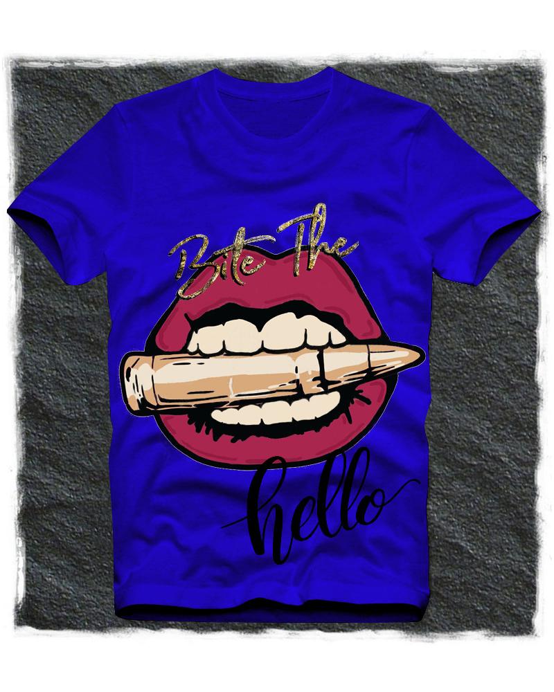 

Lip Cartoon Print Short Sleeve Loose T-shirts, Blue