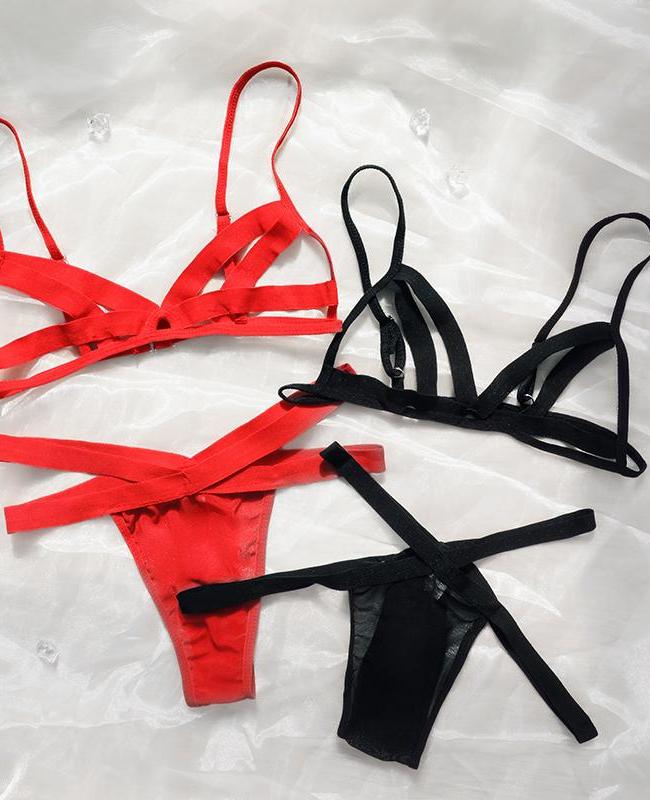 

Halter Cutout Lingerie Set, Black