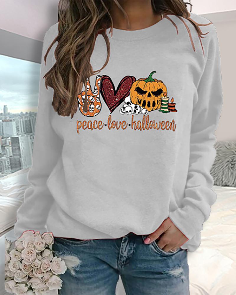 

Halloween Letter Heart Print Long Sleeve Sweatshirt, White