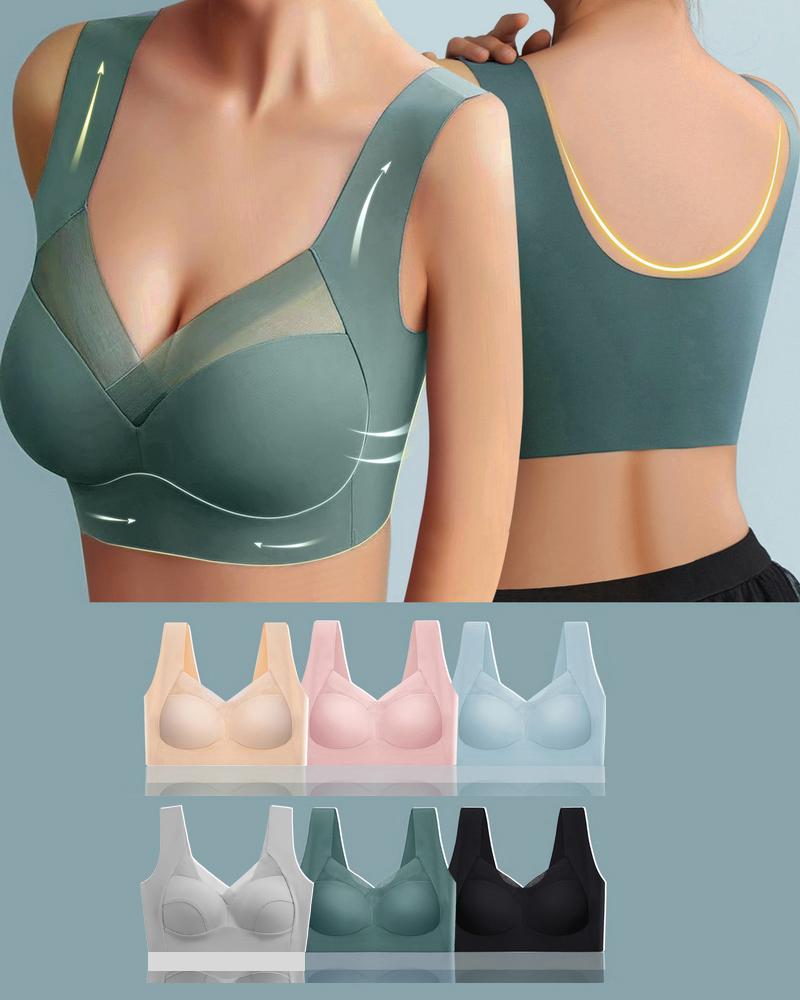 

Sheer Mesh Patch Seamless Push Up Bralette, Dark blue