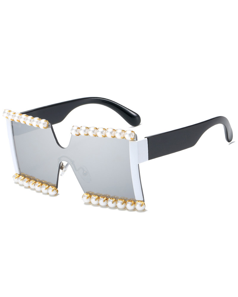 

Rimless Beaded Tinted Square Sunglasses, Style4