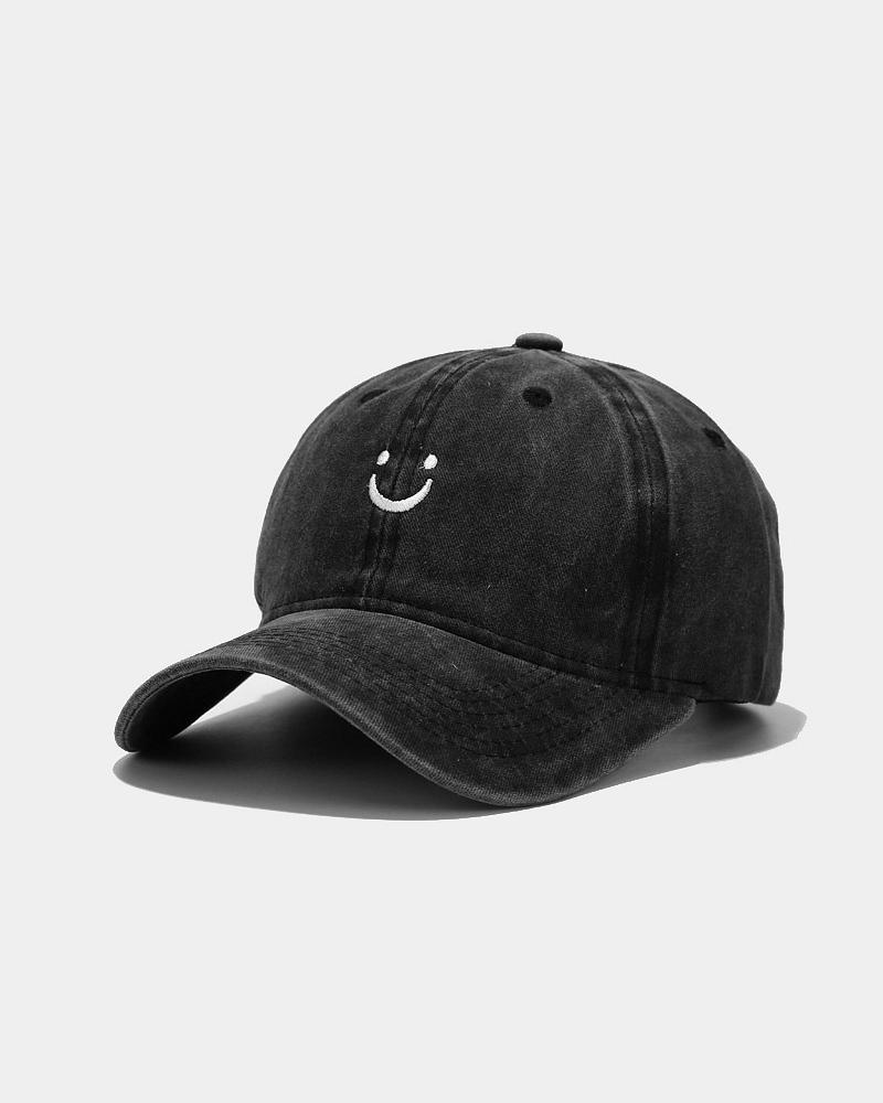 

Smiley Embroidery Washing Baseball Cap, Black
