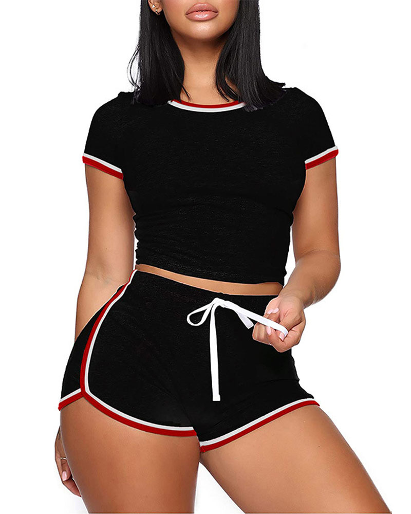 

Contrast Binding Drawstring Yoga Active Set, Black