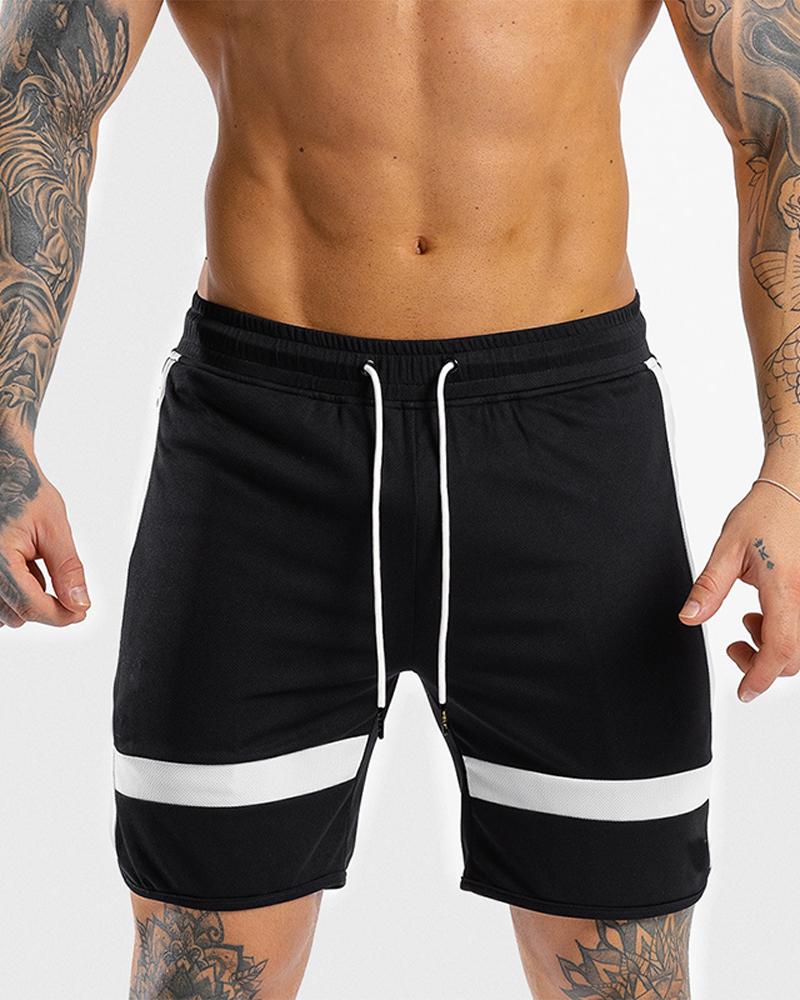 

Colorblock Loose Slit Speed Dry Shorts, Black