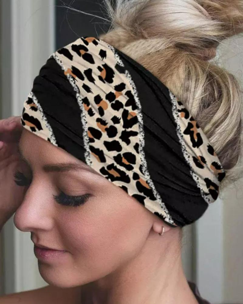 

1pc Contrast Leopard Sports Wide Headband, Black