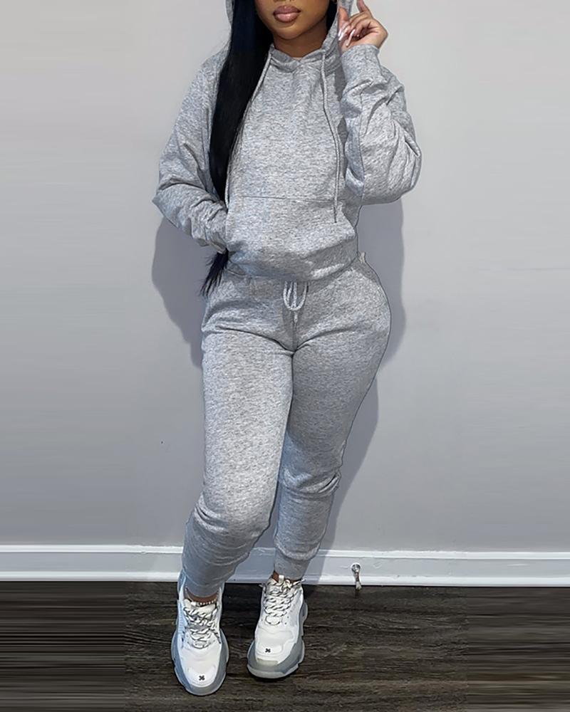 

Pocket Design Long Sleeve Hooded Sweatshirt & Pants Set, Gray