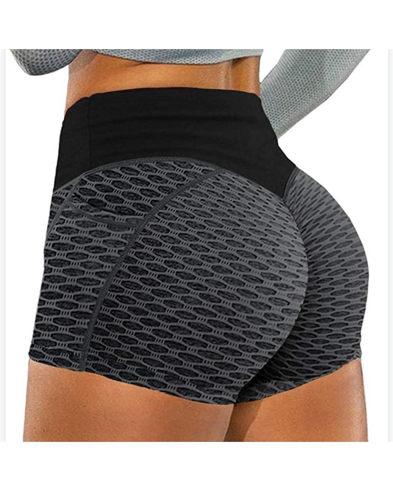 

Breathable Honeycomb Textured Butt Lifting Yoga Active Shorts, Black