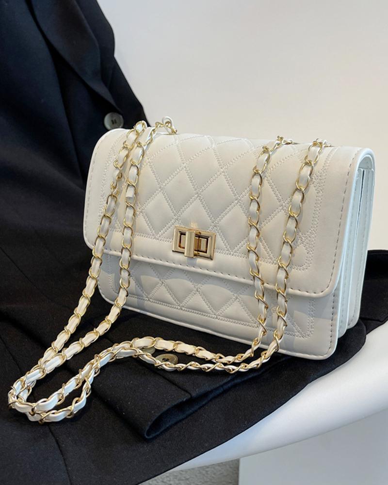 

Quilted Twist Lock Flap Shoulder Bag, White