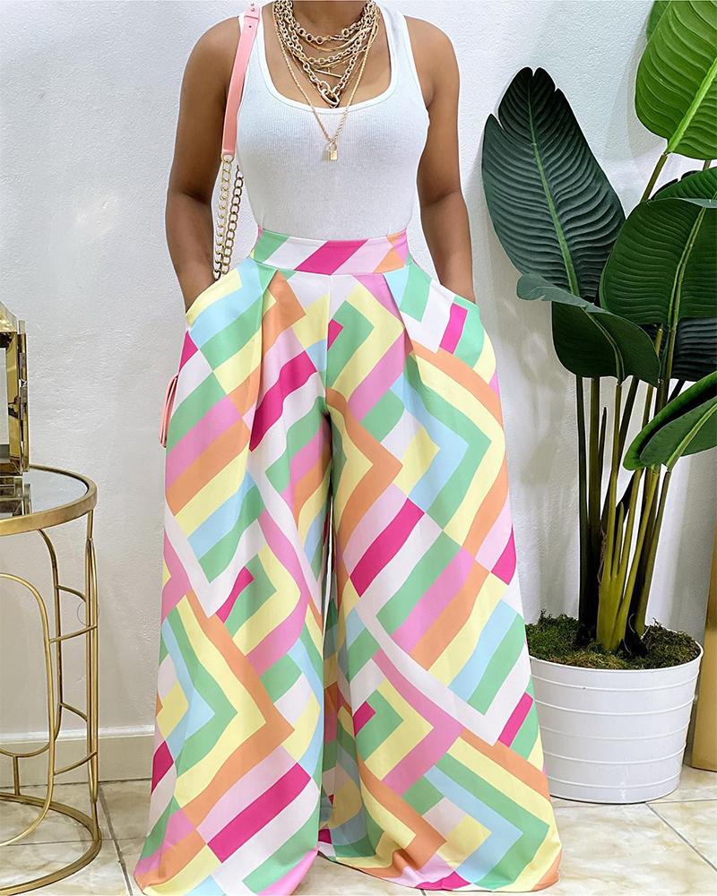 

Colorblock Pocket Design High Waist Wide Leg Pants, Style2