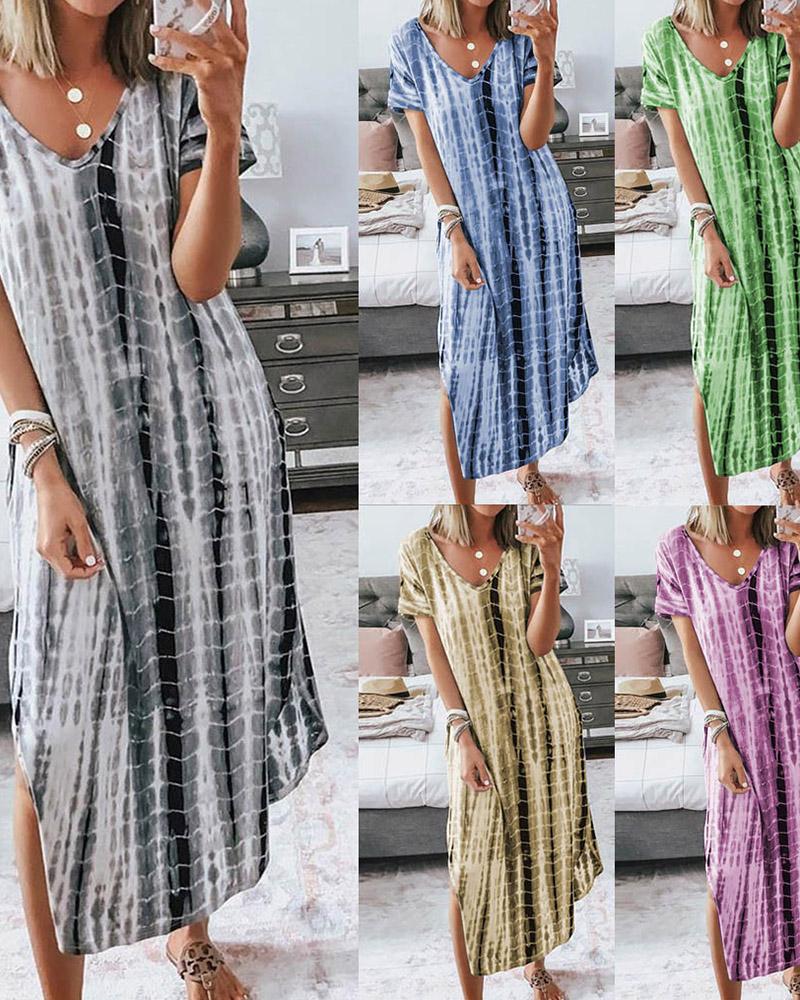 

Tie Dye Short Sleeve Loose Long Dress, Blue