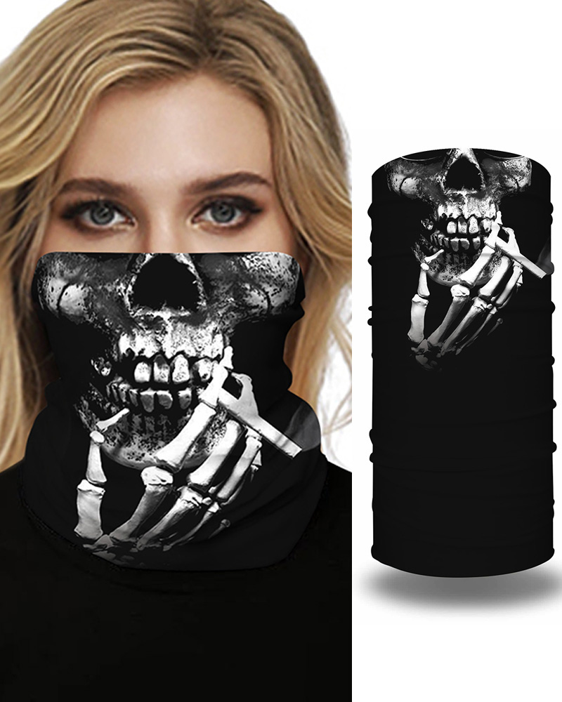 

Skull Print Breathable Face Bandana Magic Scarf Headwrap Balaclava, Black