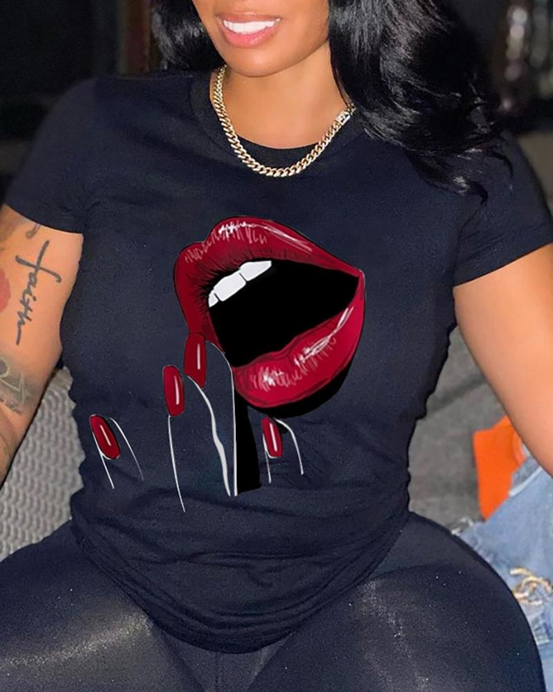 

Mouth Print Short Sleeve T-shirt, Black