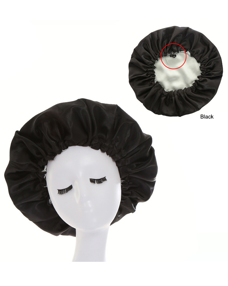 

1pc Night Sleep Cap Adjustable Drawstring Satin Bonnet For Curly Hair Care, Black