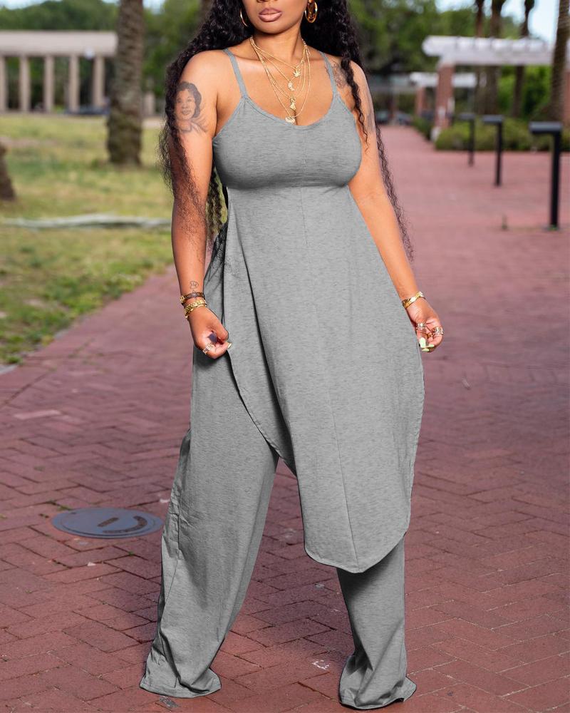 

Asymmetrical Hem Cami Top & Wide Leg Pants Set, Gray