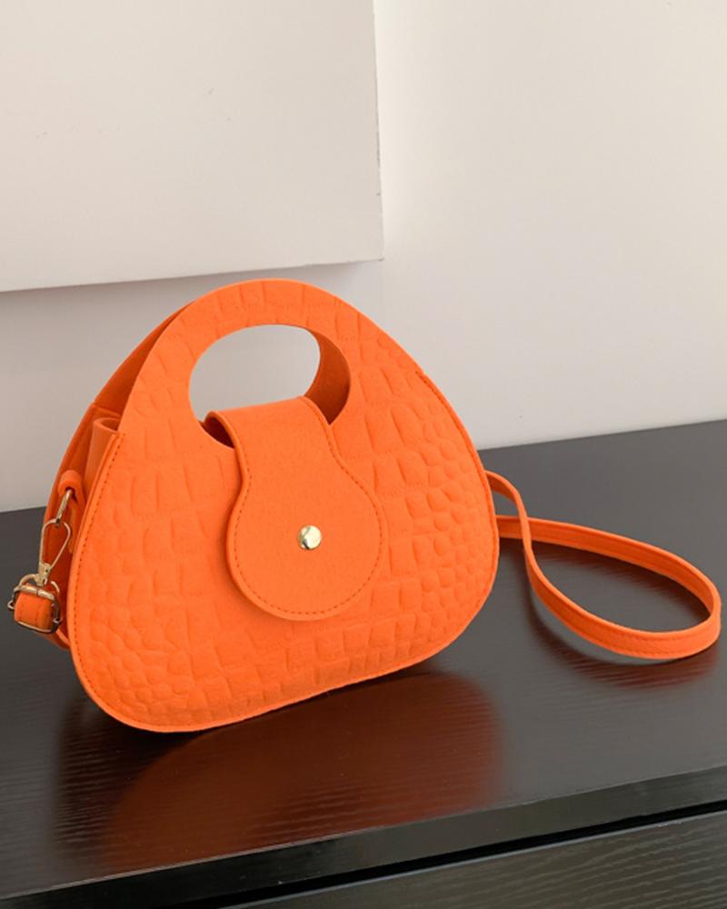 

Crocodile Embossed Double Handle Felt Crossbody Bag, Orange