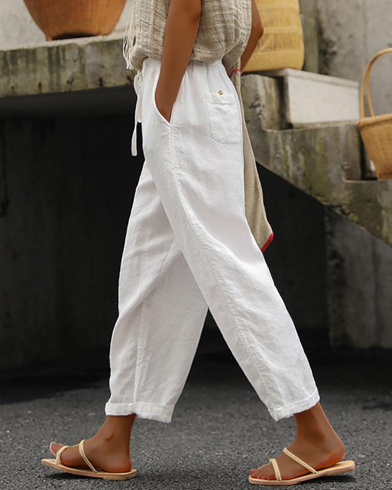 

High Waist Pocket Design Harem Pants, White