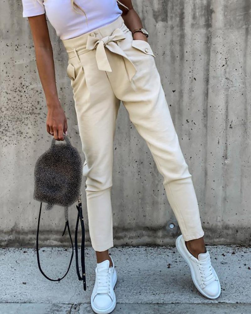 

Solid Pocket Design Casual Pants, Beige