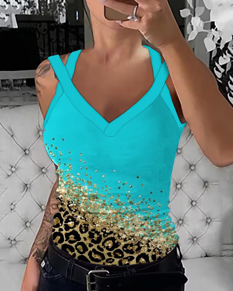

Contrast Leopard Print Tank Top, Multicolor