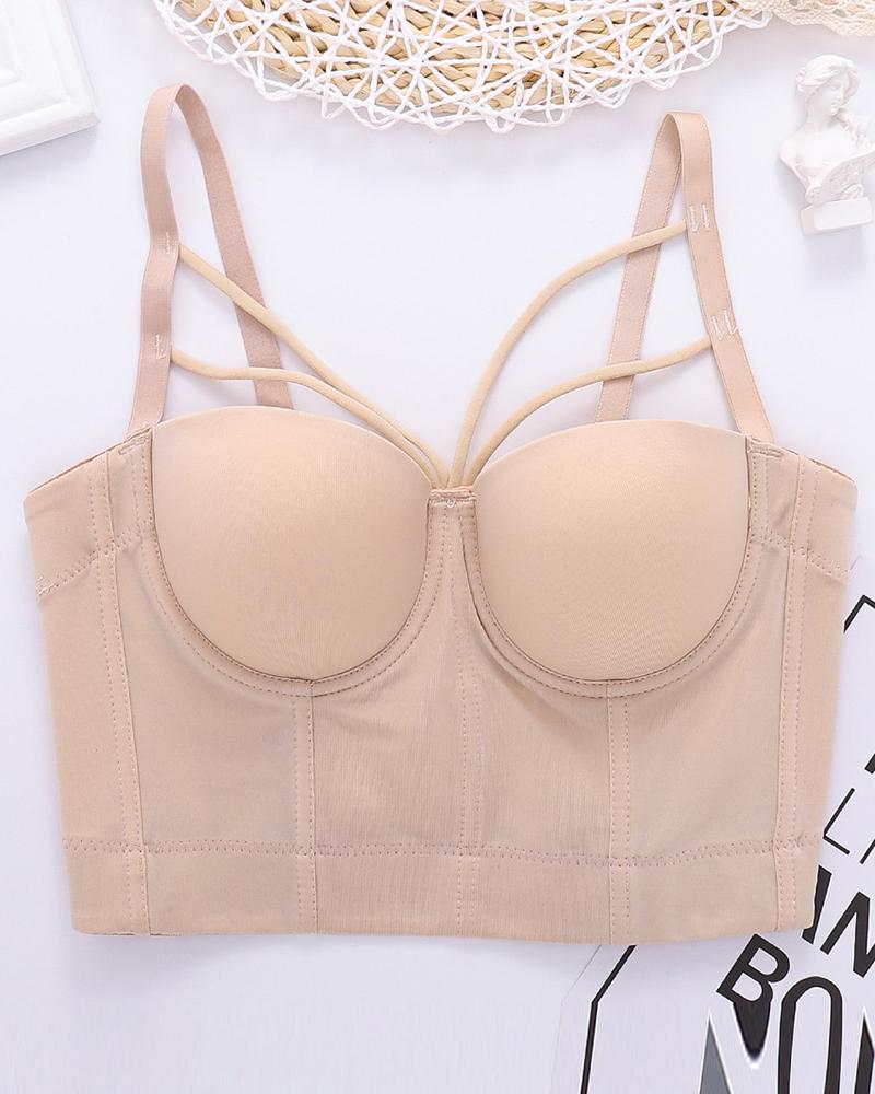 

Multi Strap Buckle Back Crop Corset Top, Beige