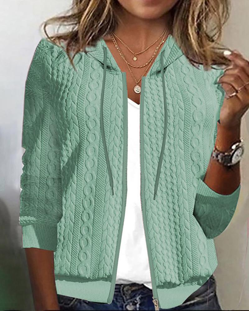 

Zipper Design Wheat Textured Jacket, Green