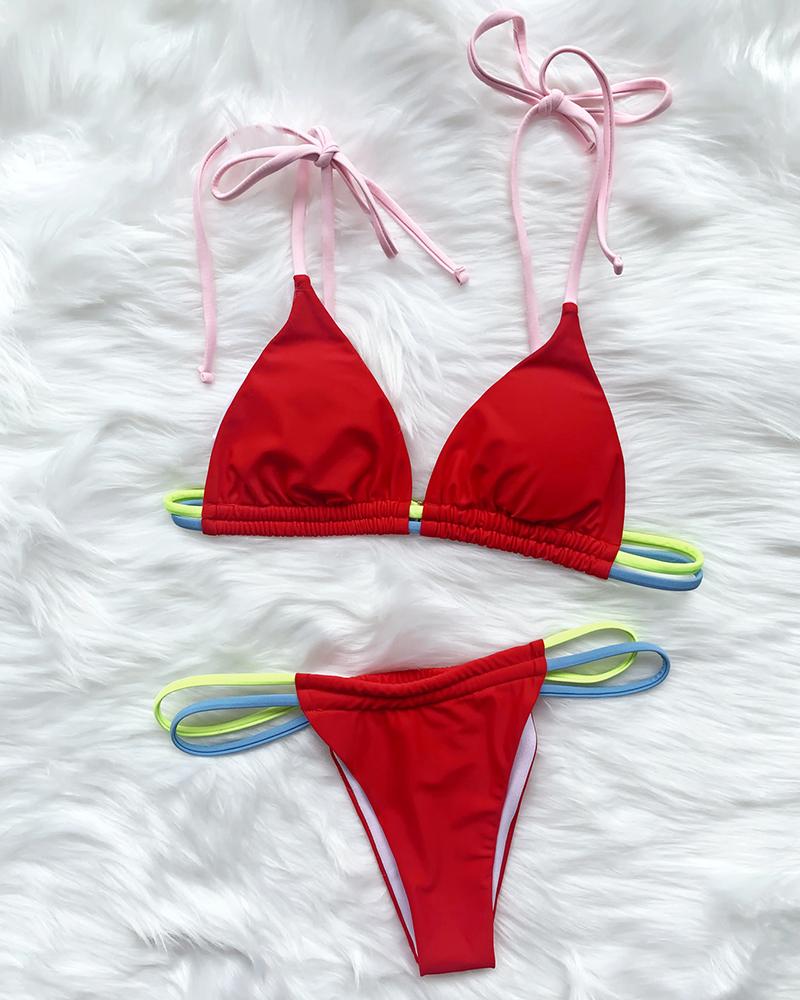 

Tied Detail Sleeveless Bikini Set, Red