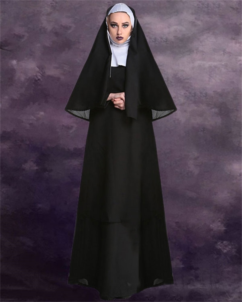 

Halloween Nun Costume Set Carnival Party Game Cosplay, Black