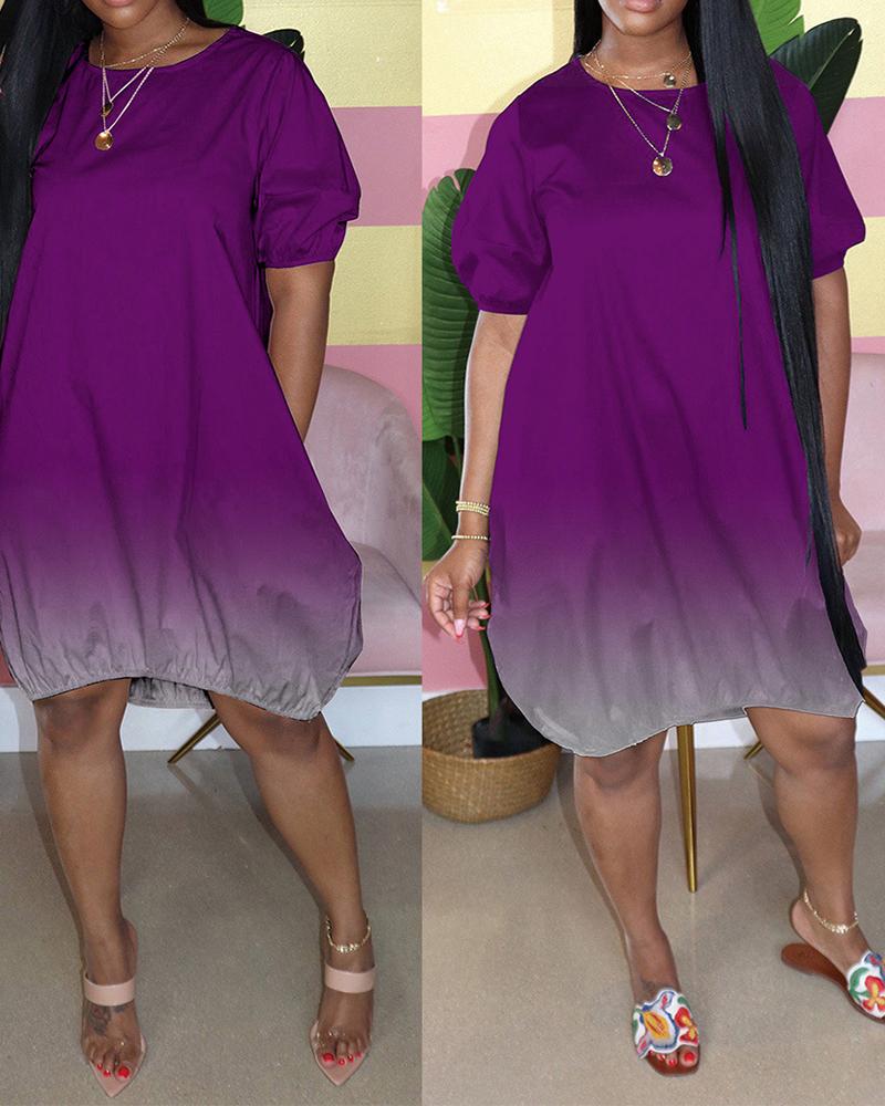 

Collorblock Short Sleeve Casual Dress, Purple