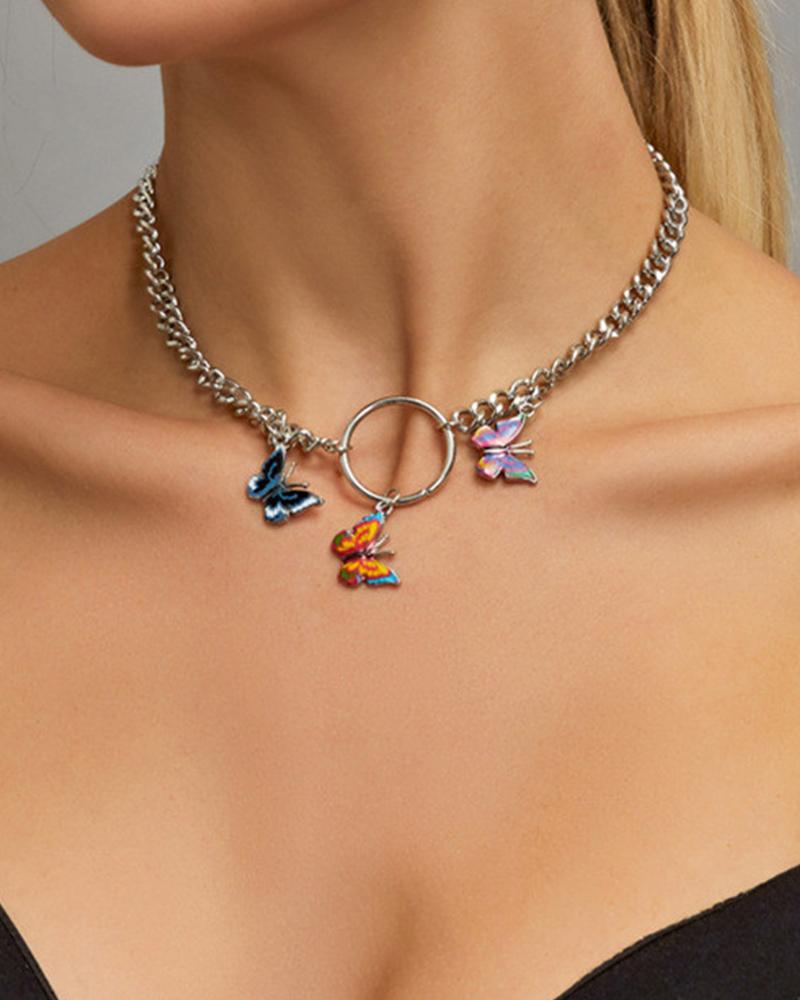 

Bohemian Vintage Colorful Butterfly Pendant Necklace, Silver