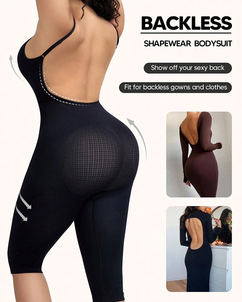 

V Neck Backless Shapewear Tummy Control Full Body Shaper Sleamless Thigh Strapless Bodysuit Top, Black