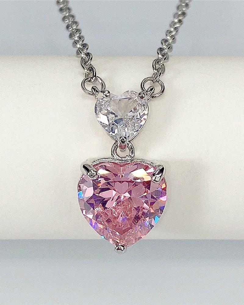 

Gemstone Rhinestone Decor Chain Necklace, Pink
