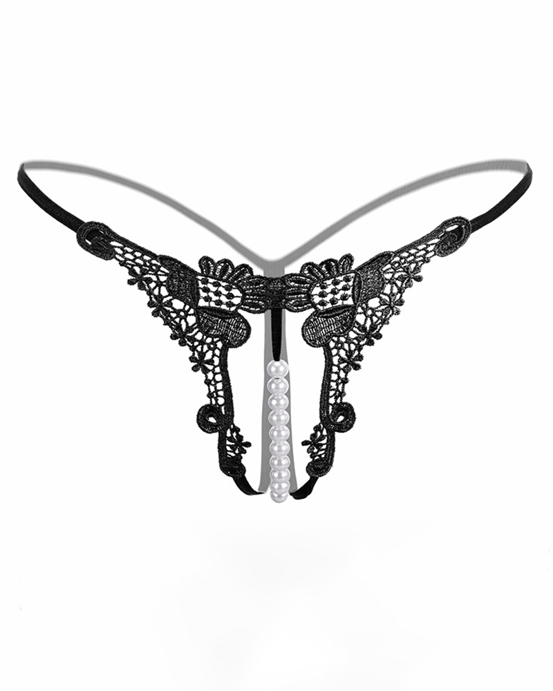

Floral Pattern Skinny Lace Beaded Thong Panty, Style1