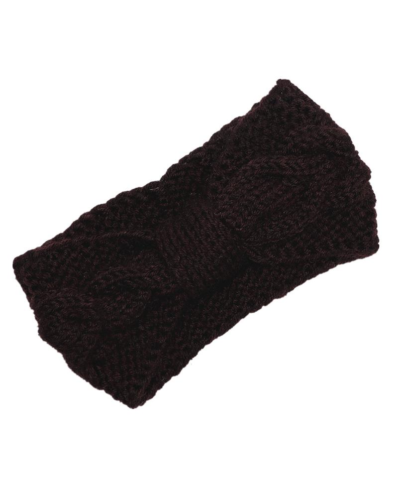 

1pc Bowknot Design Knit Wide Headband, Dark brown