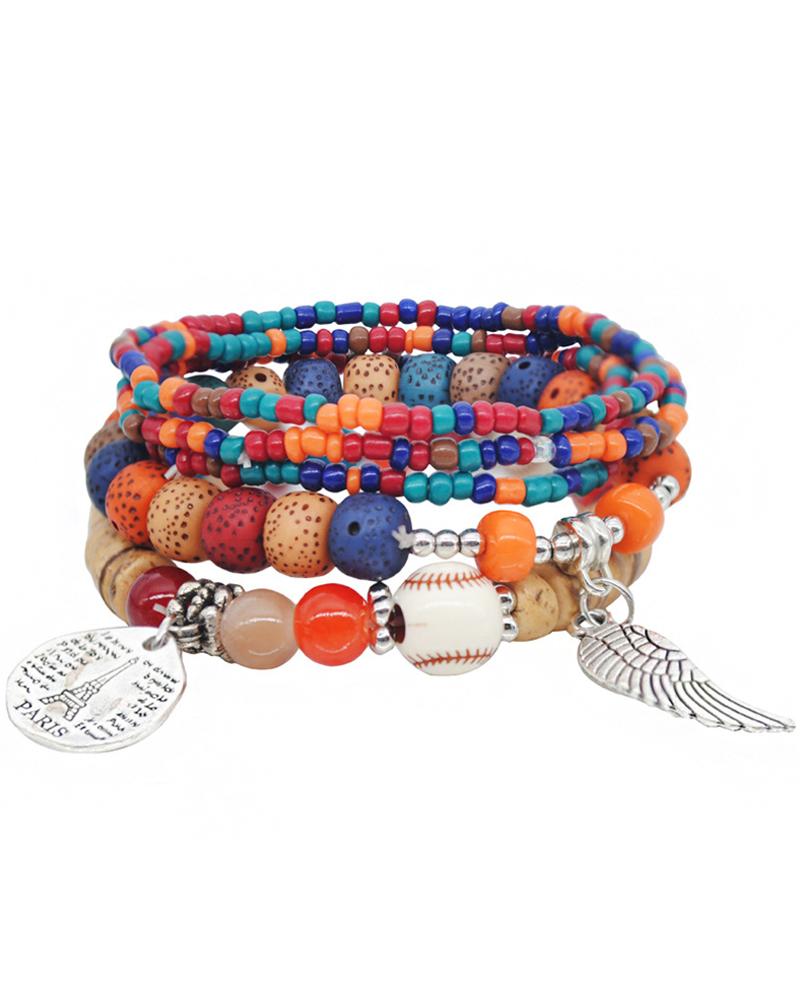 

1pcs Bohemian Stackable Beaded Wings Pattern Bracelet, Multicolor