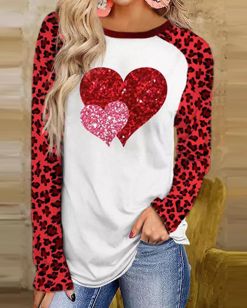 

Valentine' Day Heart Cheetah Print Top, Red