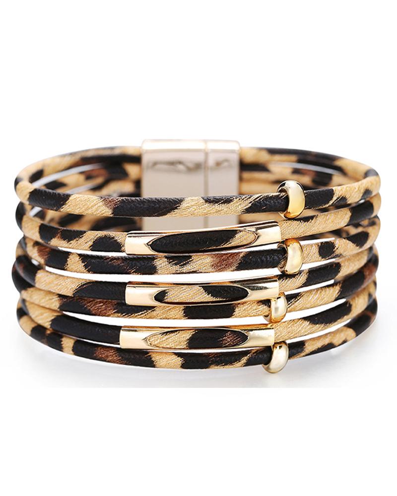 

1pc Leopard Beaded Multi-layer Wide Magnetic Bracelet