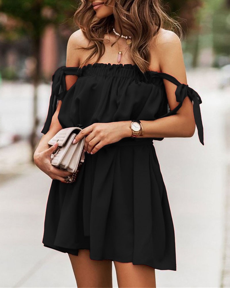 

Tied Detail Frill Hem Ruched Casual Dress, Black