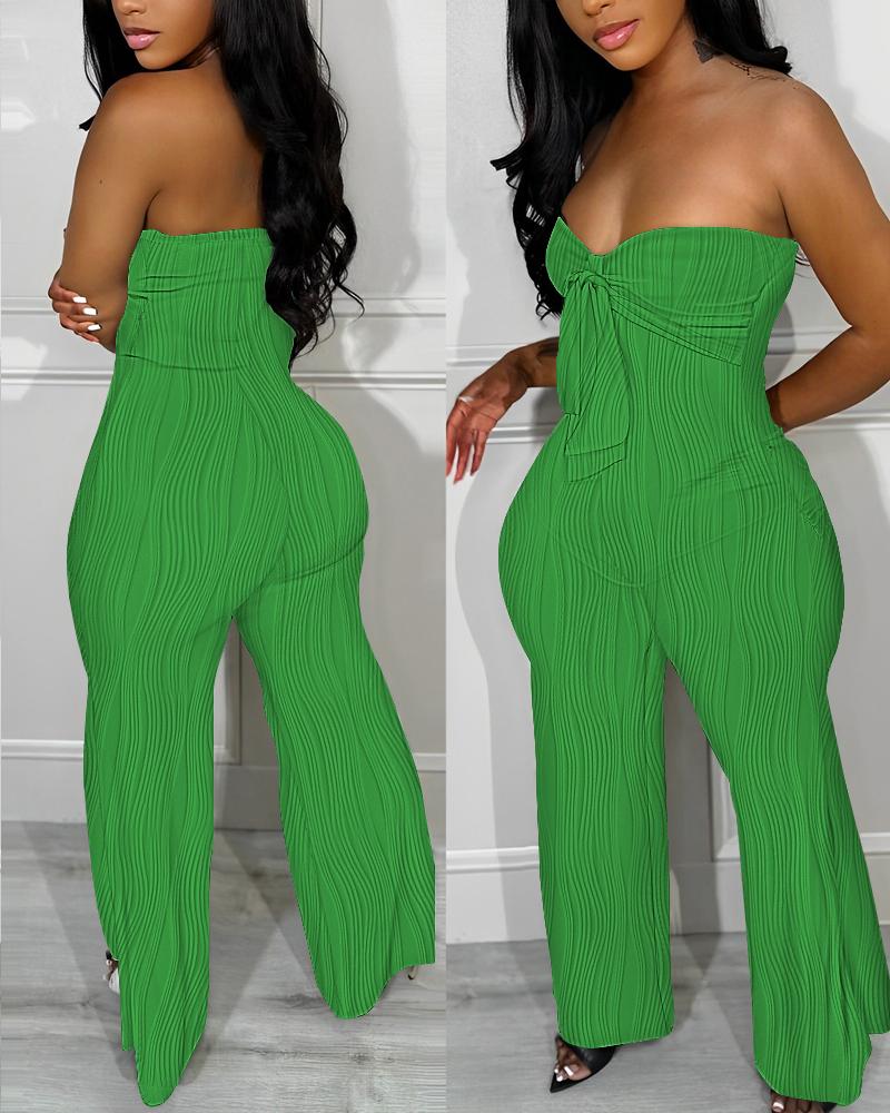 

Bandeau Tied Detail Cable Textured Jumpsuit, Green