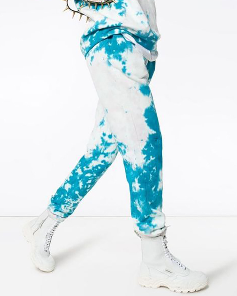 

Tie Dye Print Casual Pants, Blue
