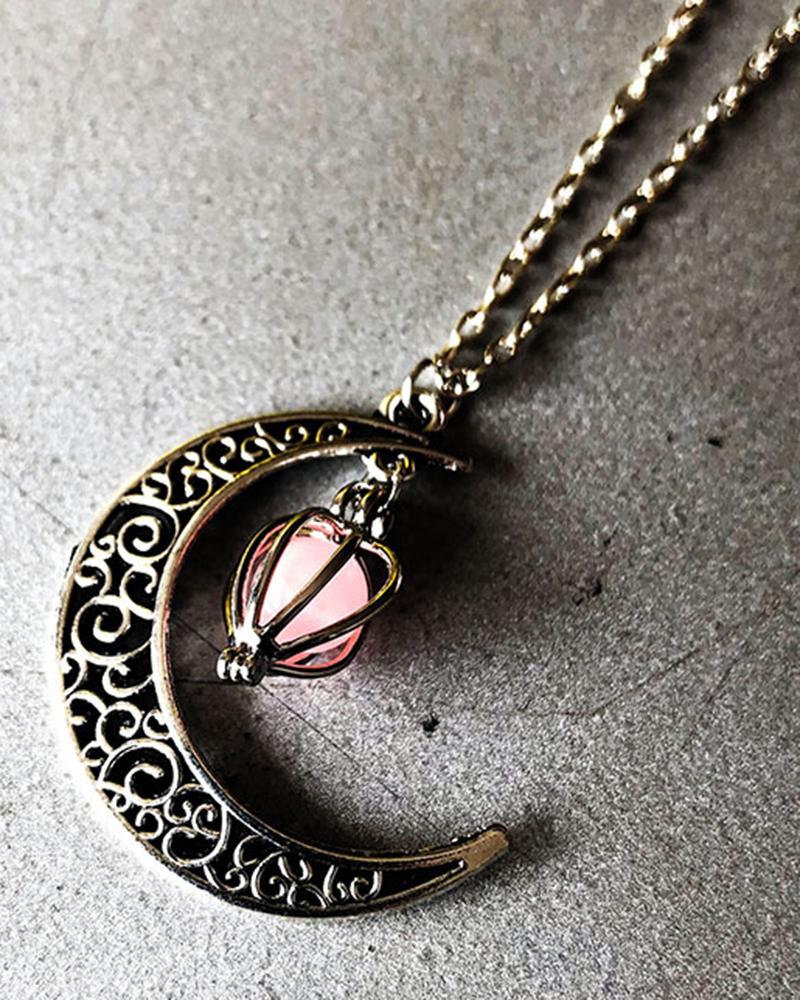 

Halloween Moon Luminous Light Pendant Necklace, Pink