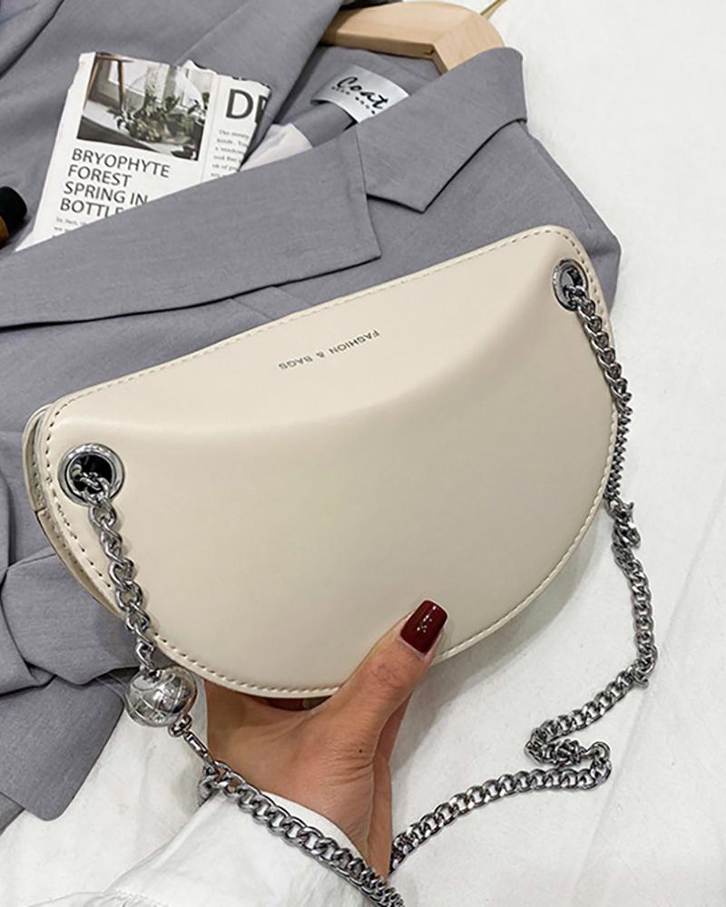 

Chain Strap Letter Decor Shoulder Bag, White