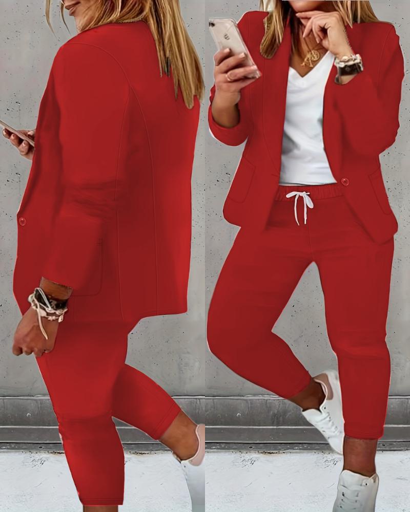 

Plus Size Blazer Coat & Drawstring Pants Set, Red
